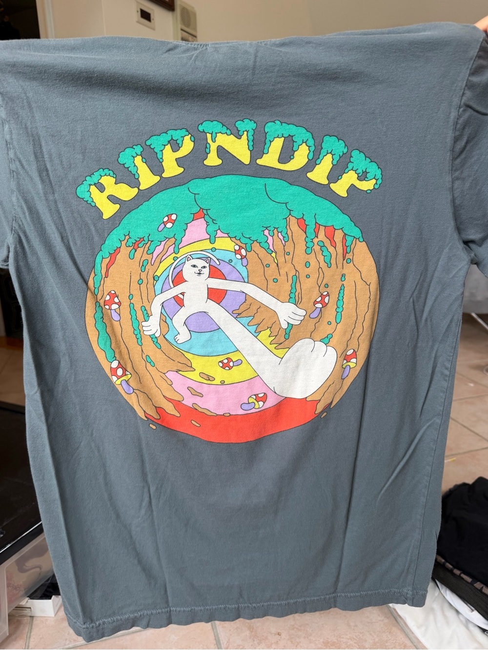 Ripndip Gray Graphic Tee with Red Accent